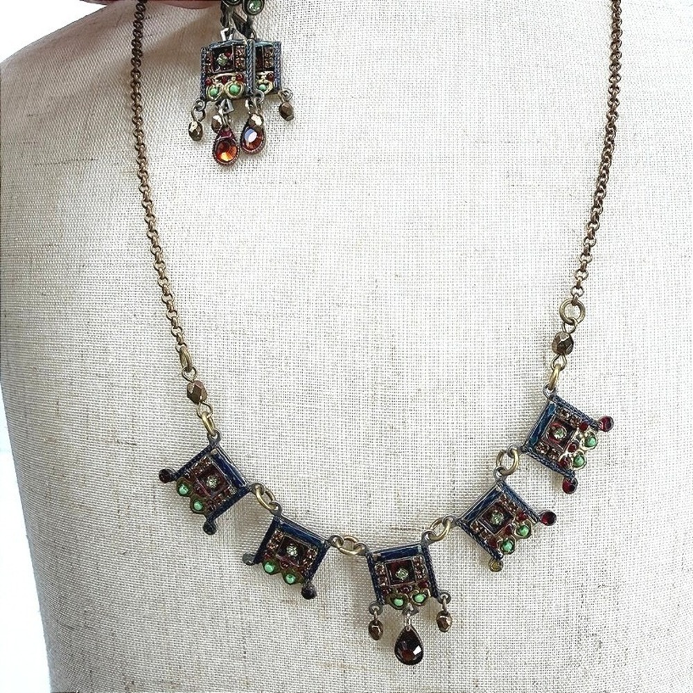 Adaya Necklace Drop Earring Jewelry SET Mosaic Square Beaded Jeweled Tribal Boho